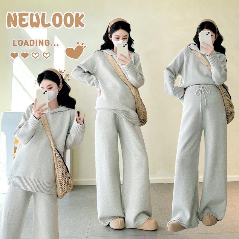 

Autumn/Winter Cozy Maternity Sweater & Hooded Wide-Leg Pants Set L світло-зелений колір