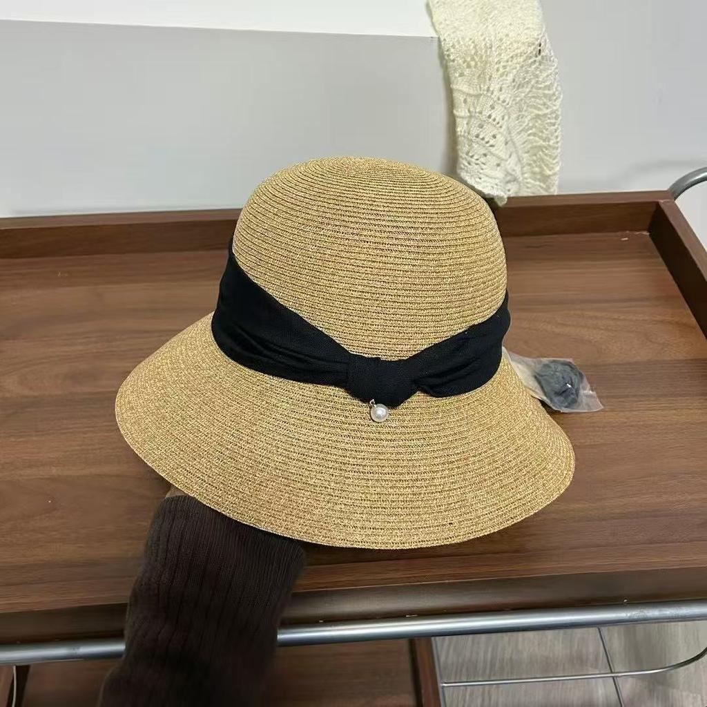 Gentle Literary and Artistic Big Brim Sunshade Straw Hat Women's Summer Fashion Travel Foldable Seaside Sunscreen Bucket Hat