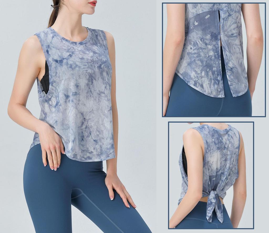 Yuoku Sports Tank Yoga Back Stretch Women's Top, Wear, Sleeveless, See-Through Top, 2-Way Ribbon, Yoga, Fitness, Sheer, Quick-Drying, Lightweight,