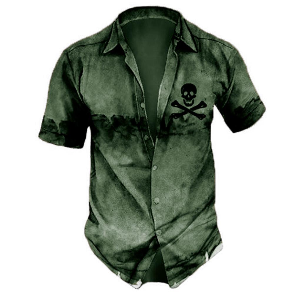 Schädel Herren Sommer Freizeithemden Hawaiianischer Kragen Streetwear Vintage Für die Straße Kurzarm Oberteil Party Urlaub Wansheng Festival