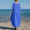 Loose Fit Casual Maxi Dress for Women Crew Neck Half Sleeve Solid Long Kaftan Oversized Summer Linen Dress
