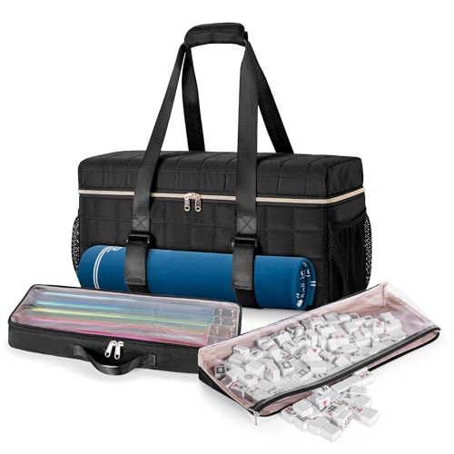 

Teamoy Mahjong Tile Storage Bag for 30mm, 28mm, and 26mm Mahjong Tiles, Portable Carrying Bag with Two Clear Pouches, Large Capacity, Lightweight, for