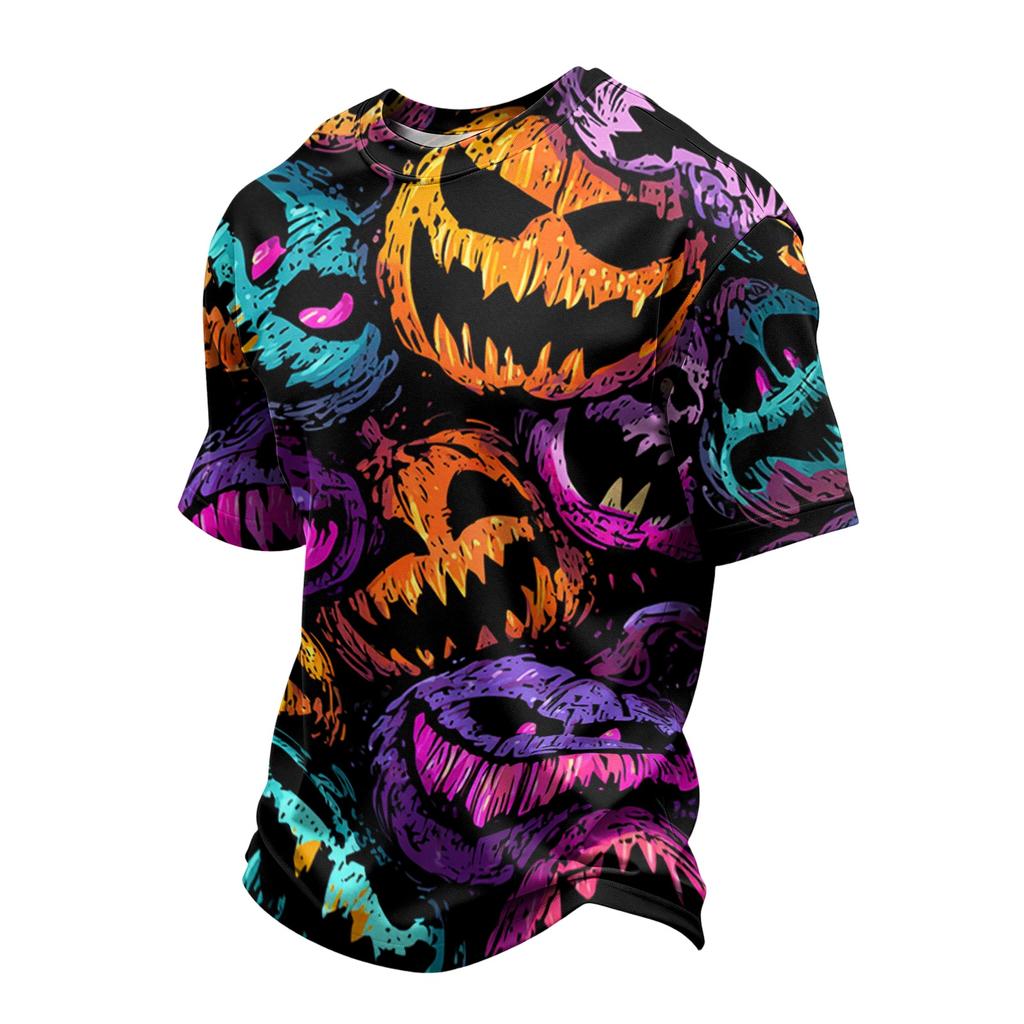 Men's Quick Dry Short Sleeve T-Shirt, Breathable Mesh Lightweight Tee with Halloween Print, Casual Round Neck Summer Top