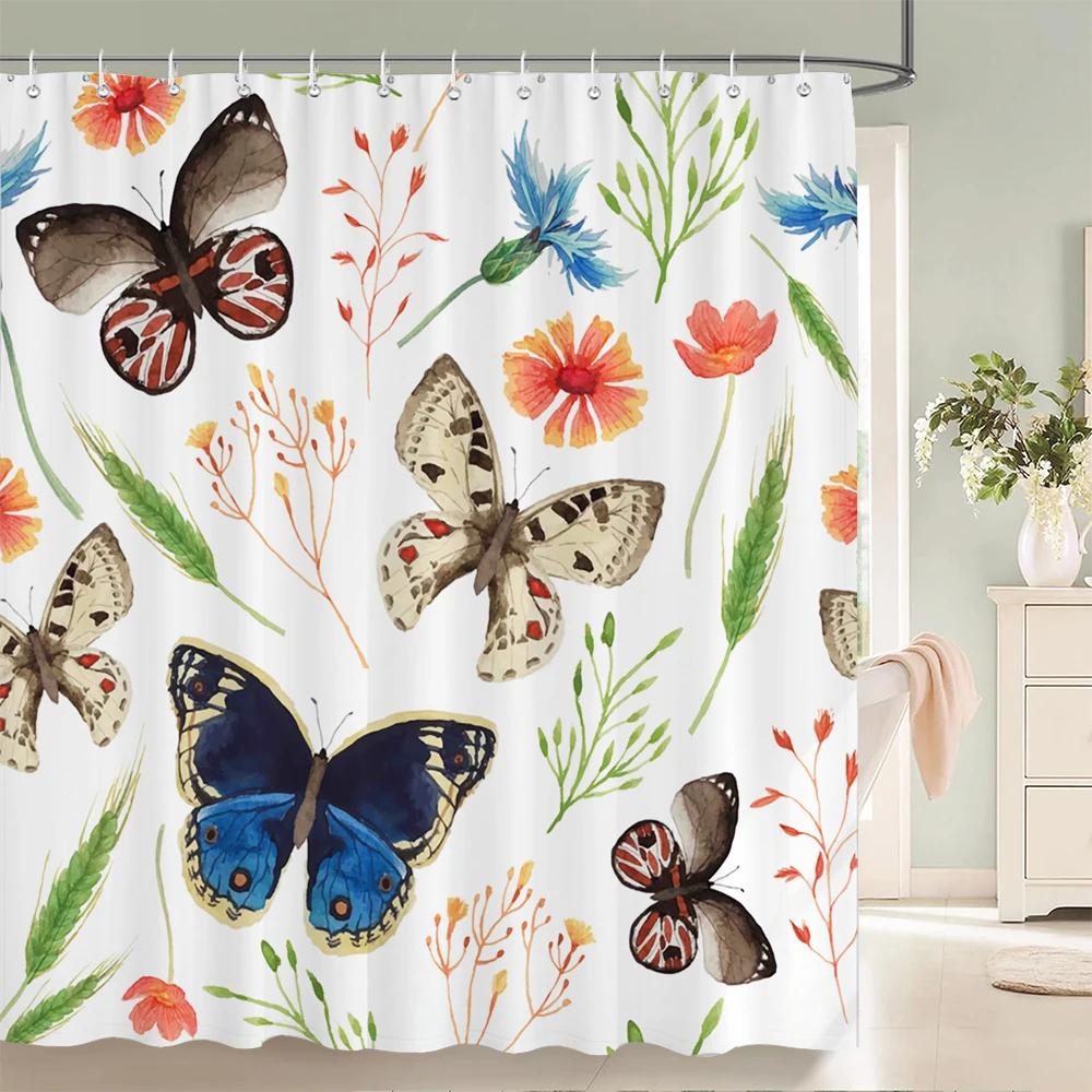 1 Pc Spring flowers and plants pattern Shower Curtain, Waterproof Fabric Bathroom Curtain Machine Washable for Bathtub Decor