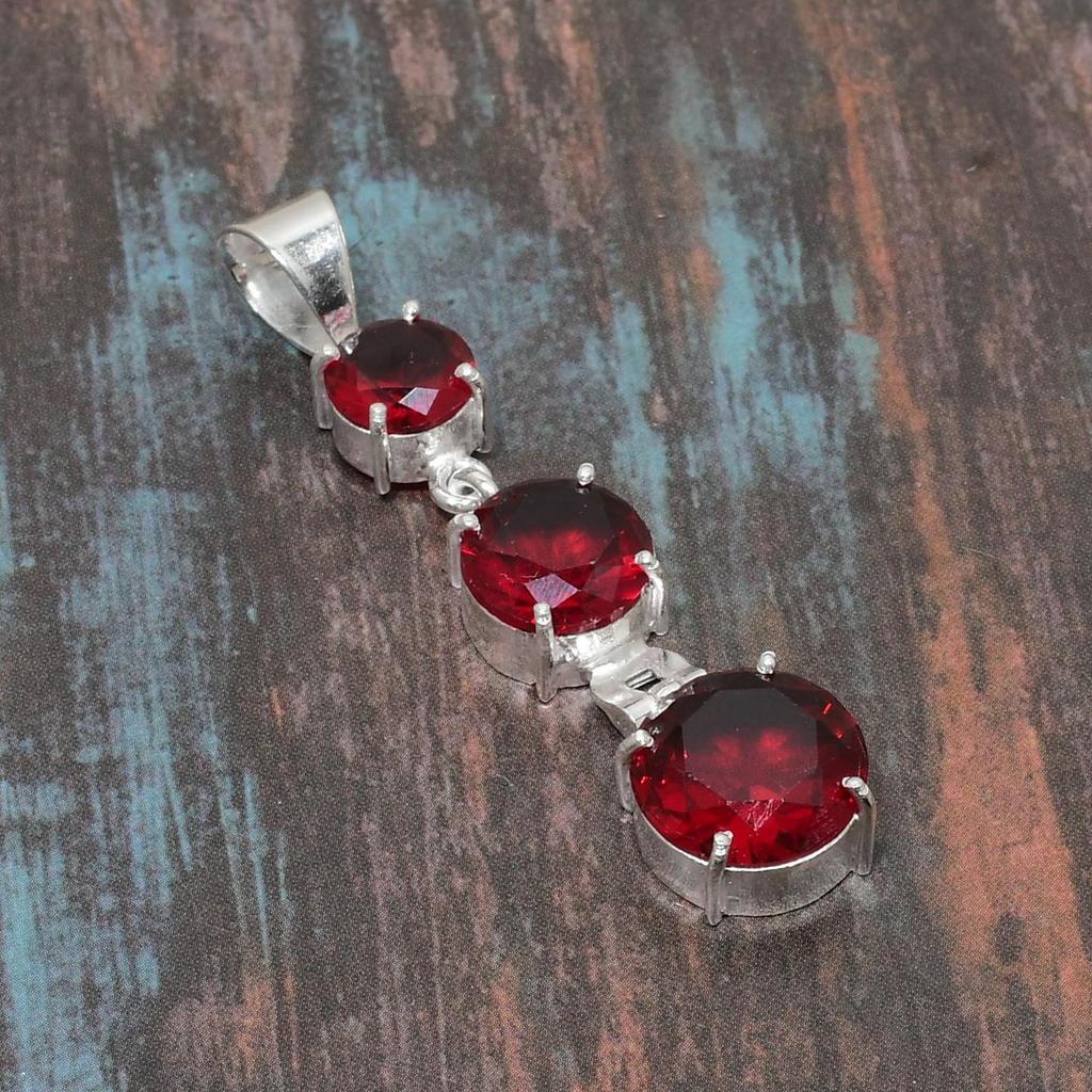Pendentif en argent sterling 925 fait à la main avec pierres précieuses rubis rouge du Cachemire pour femme