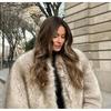 Autumn and Winter Ladies's White Background and Black Tip Mid-length Outfit Jacket Jacket Artificial Fur Imitation Leather Jacket