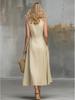 Lapel Button Closure Sleeveless Solid Color Women's Dress