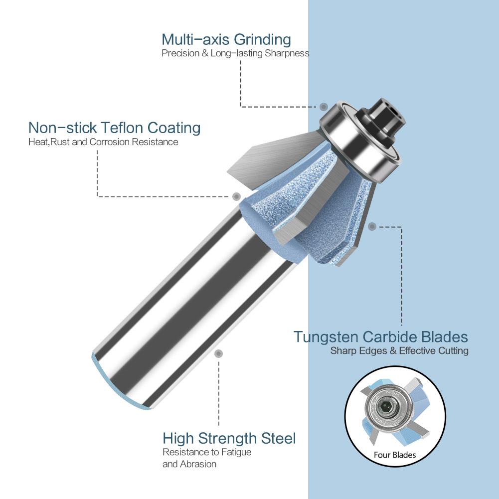 60 Degree 1/4 Shank 1/2 Shank Four-edge Bevel Cutter Industrial Grade Trimming Cutter Tungsten Steel Alloy Cutter Head Edge Banding Milling Cutter