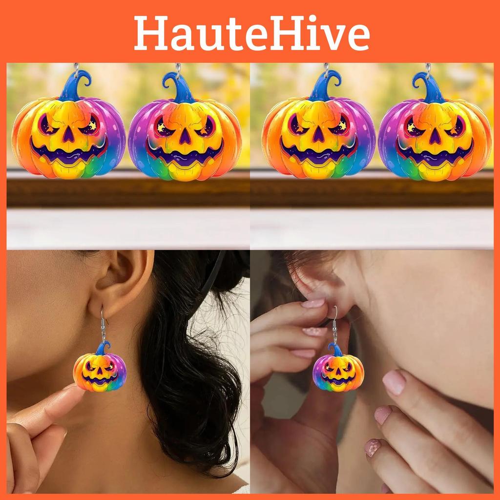 Creative Themed Halloween Colorful Pumpkin Pattern Women Acrylic Earrings