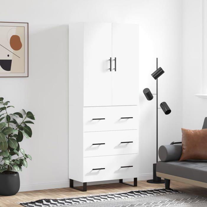 Exclusive House - White High Buffet 69.5x34x180 Cm Engineered Wood