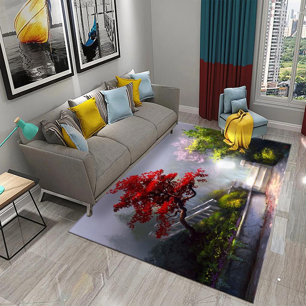 Tree Oil Painting Pattern Carpet Door Mats Doormats Kitchen Bathroom Non-Slip Carpet Living Room Bedroom Decor Floor Mat Rugs