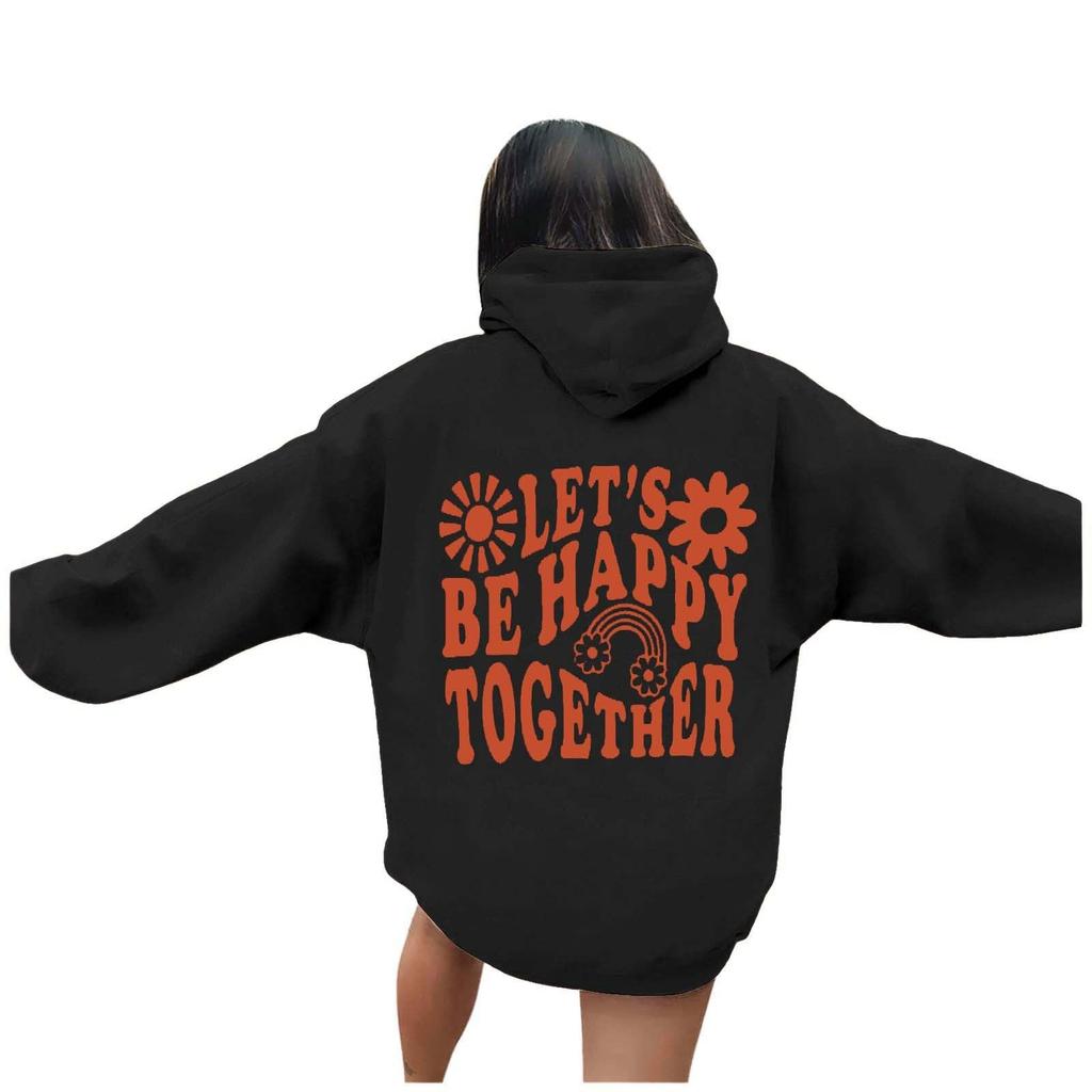 Women's long-sleeved letter-printed hooded pullover hoodie jacket