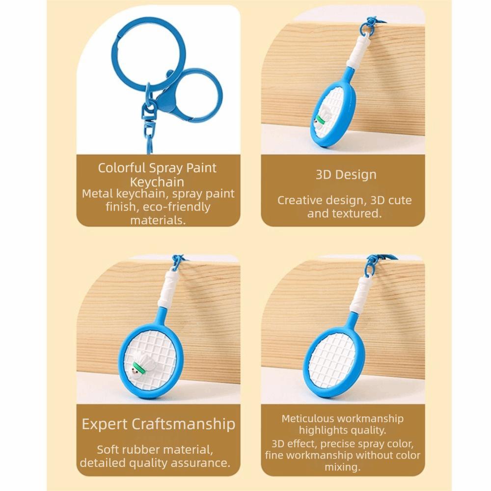 PVC Badminton Racket Keychain Cartoon Bag Pendant Funny Badminton Keyring  Couple's Gift