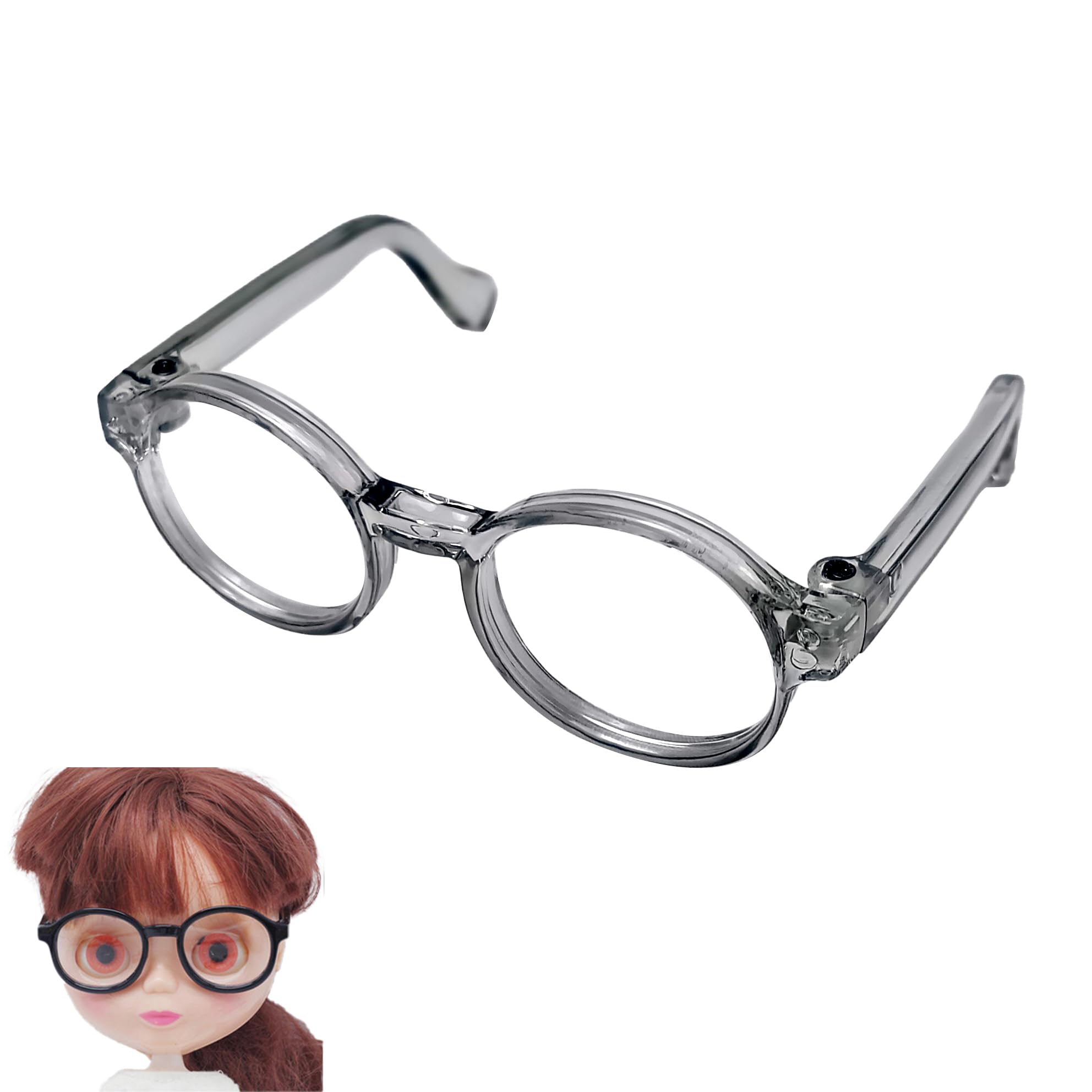 

DOYOUCOTO Glasses Plush Doll, Chibi Plush, Oshikatsu, Round Glasses, Mini Doll Parts, Small Plush Toy, Pet Figure, Handmade Material (Clear Gray,