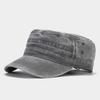British Navy Retro Washed Vintage Flat Top Baseball Cap Unisex Military Training Short Brim Sunshade Solid Color Plain Hat