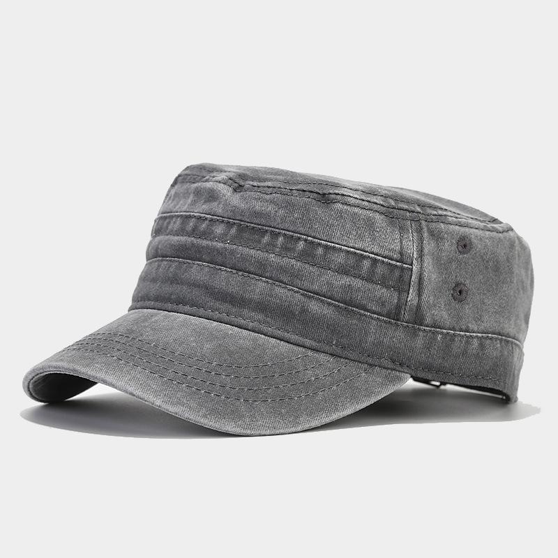British Navy Retro Washed Vintage Flat Top Baseball Cap Unisex Military Training Short Brim Sunshade Solid Color Plain Hat