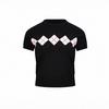 Diamond Pattern Color-Block Short-Sleeve Knit Sweater