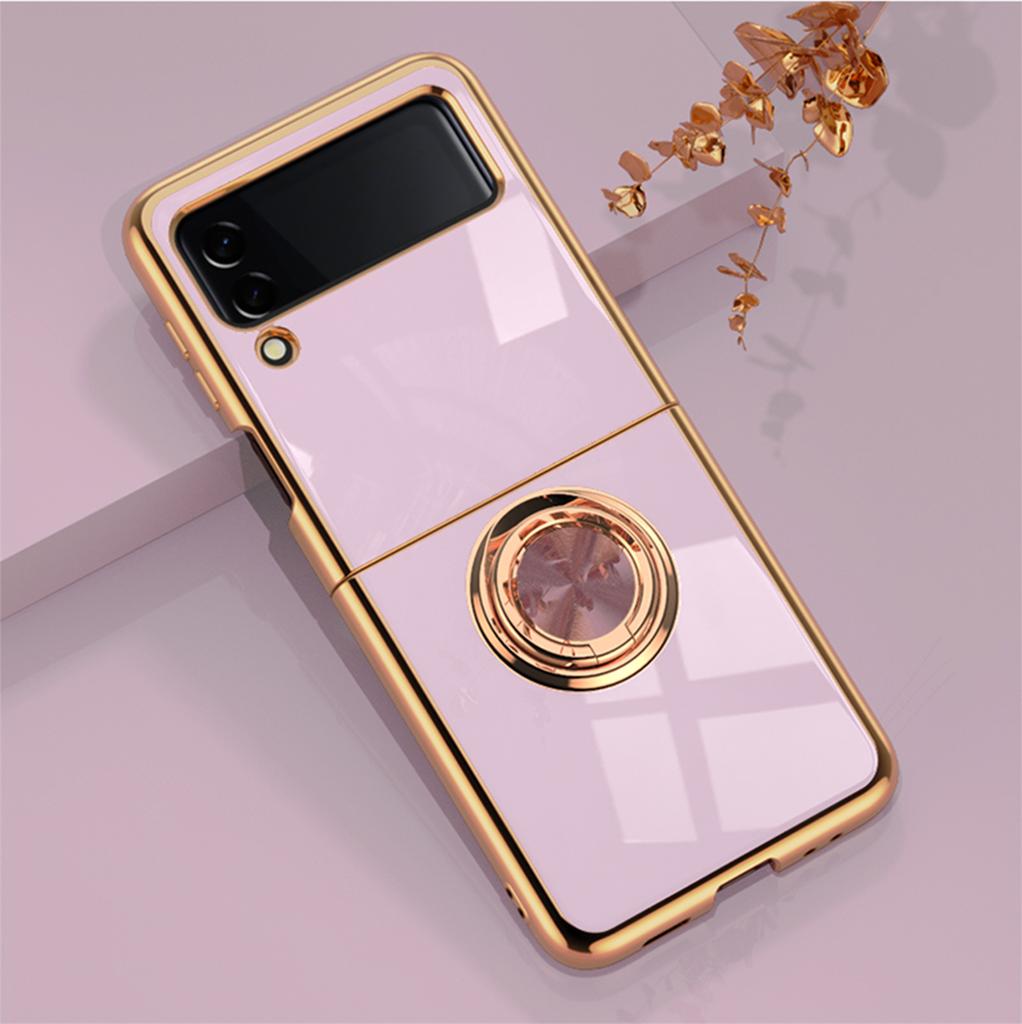 Applicable to Samsung Z flip1 mobile phone case electroplated magnetic ring soft case bracket flip1/1/1 anti-drop protective case