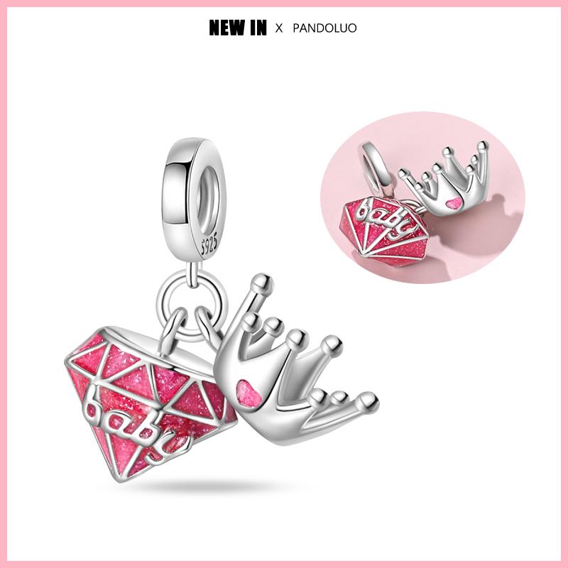 Copper Fashion Pink Princes Skirt Bag Lipstick Heart-Shaped Charm Bead Fit Original 3Mm Woman Bracelet Jewelry Gift