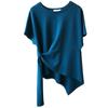 Summer New Short Sleeve Cotton Casual T-shirt Women Irregular Design Tied Solid Base Loose T Shirt Women Fashion Round Neck Simple Lady Tee Tops 25927