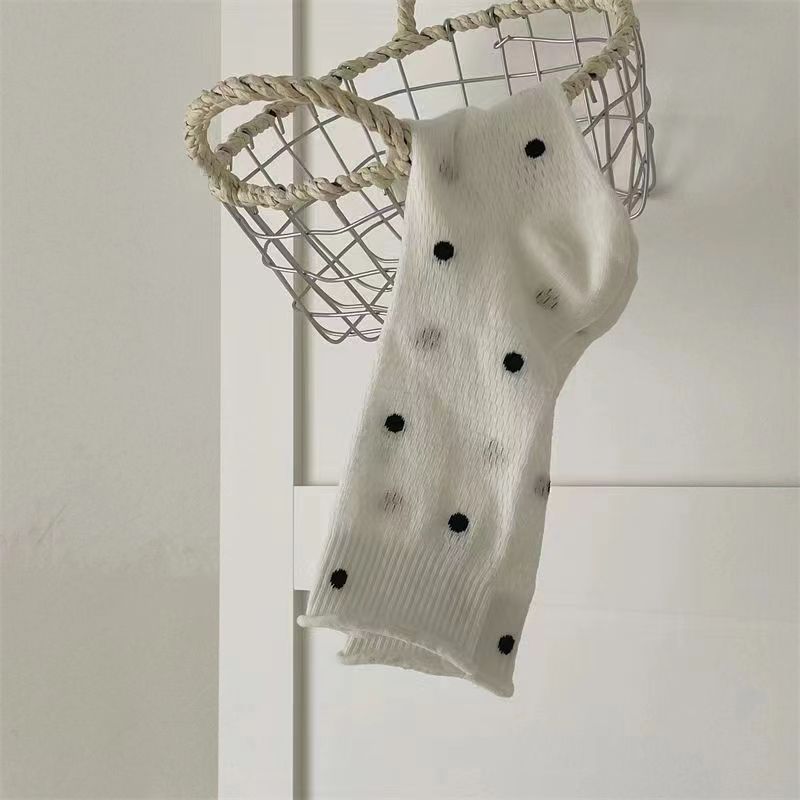 Internet Celebrity Micro-Transparent Dot Socks Dongdaemun Summer Garden Polka Dot Mesh Breathable Curling Tube Socks