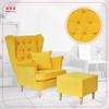Gaja Wing Chair with Footrest Scandinavian Family Meble Yellow + Pouf
