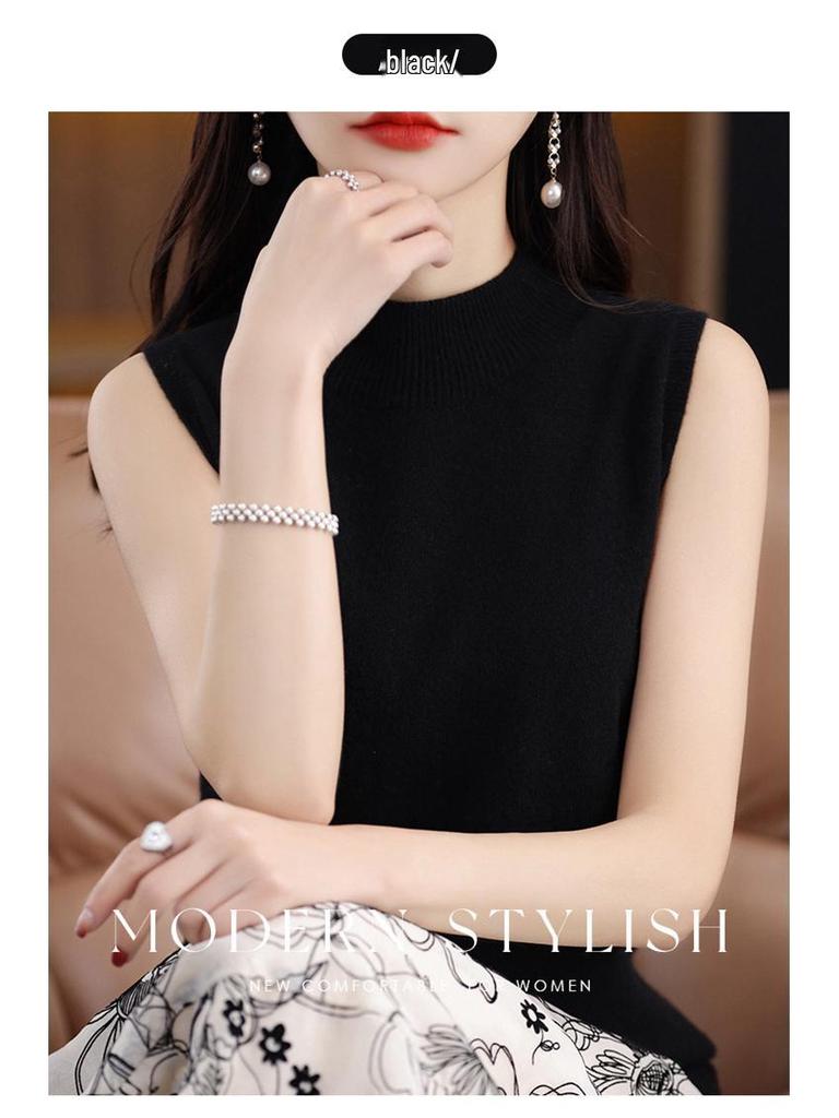 Cross-Border Sleeveless Half-High Collar Women's Slim Knit Camisole - Summer Style Pullover