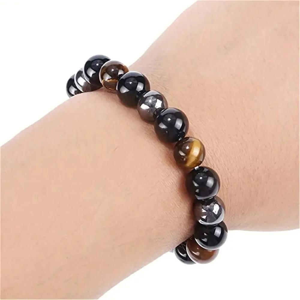 Trendy Tiger Eye Black Onyx Beaded Natural Stone Stretch Elastic Unisex Bracelet