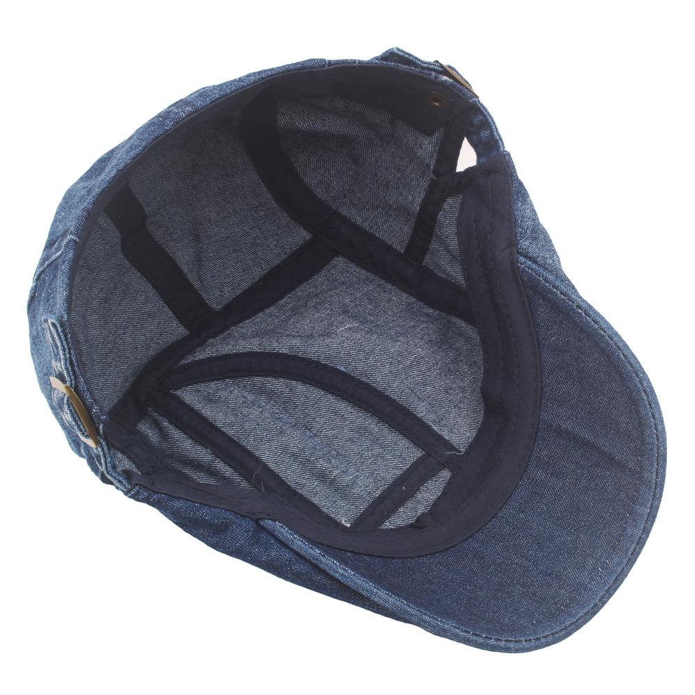 Men's Patchwork Washed Denim Beret: British-Style Casual Duckbill Newsboy Cap for Fall & Winter