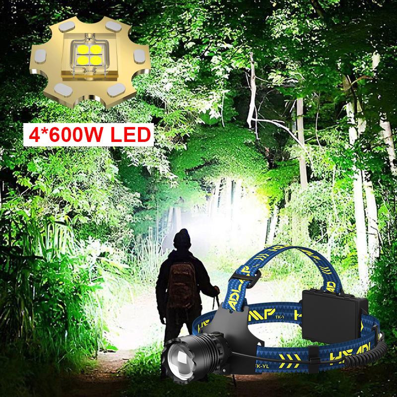 Ultra Powerful 4*600W LED Headlamp Super Bright Long Range Head Flashlight USB Rechargeable Head Torch Fishing Hunting Head Light