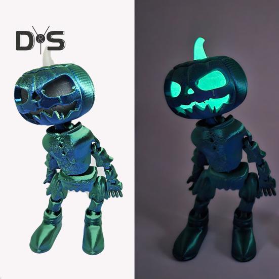 Halloween Pumpkin Figurine Glow-in-the-Dark Pumpkin Man Figurine with Movable Joints Flameless Jack O Lantern Ornaments for House Party Decor Gifts