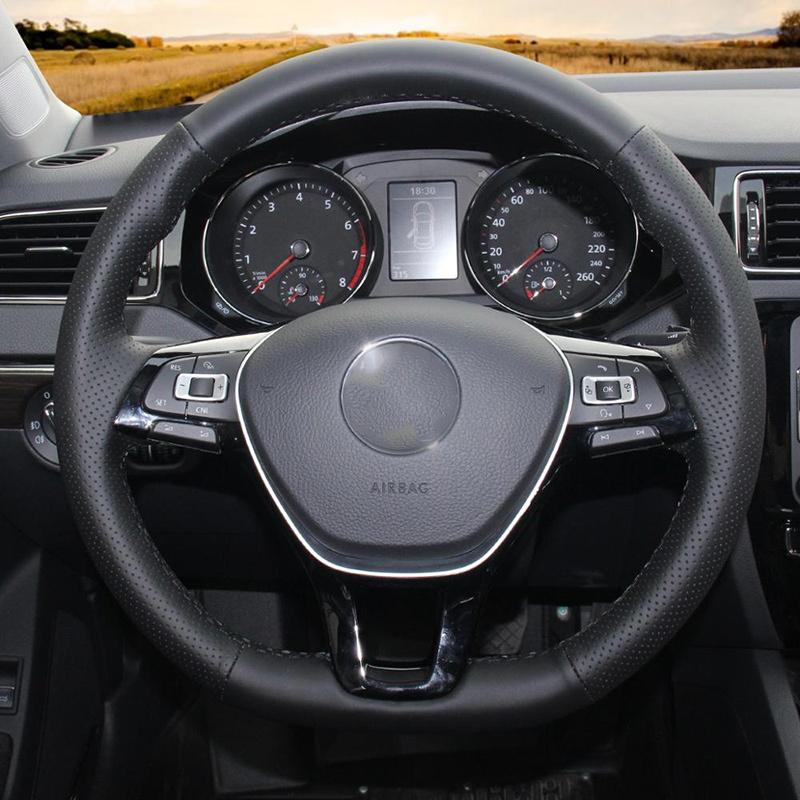 Black Microfibre Leather Car Steering Wheel Cover For Volkswagen VW Golf 7 Mk7 Touran Up New Polo Jetta Passat B8 Tiguan