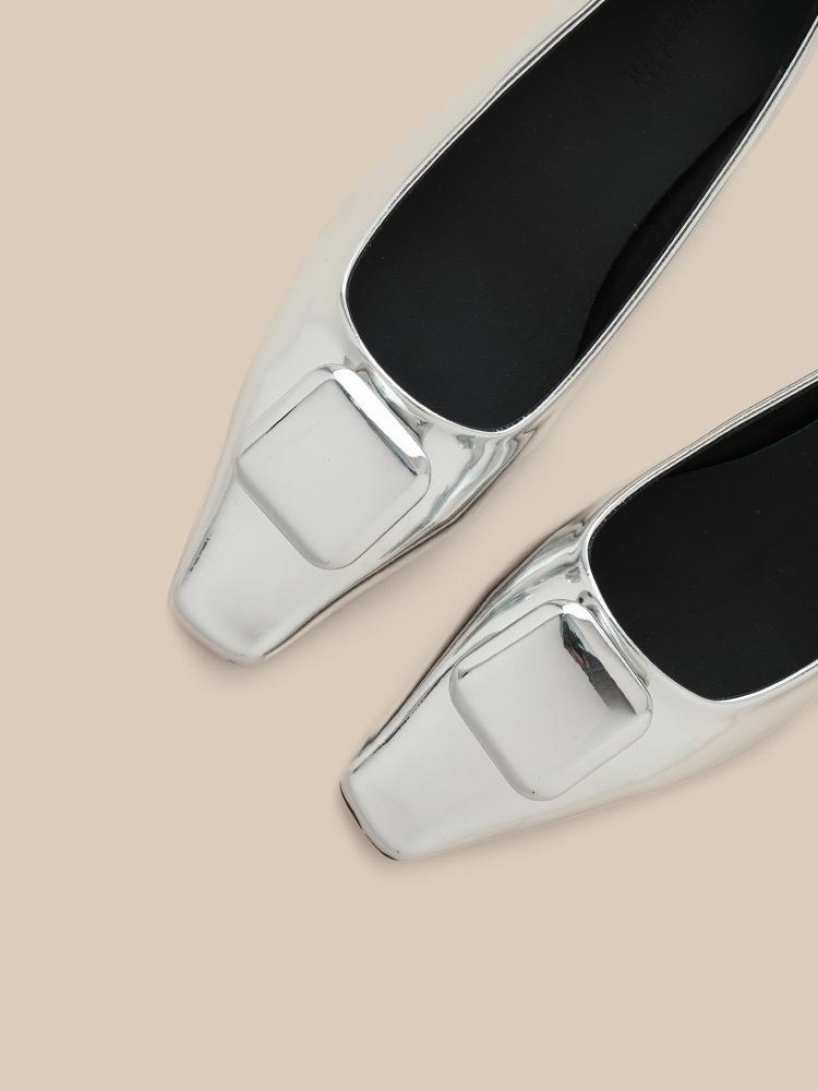 Square Toe Block Heel Mary Jane Slip-On Shoes with Buckle