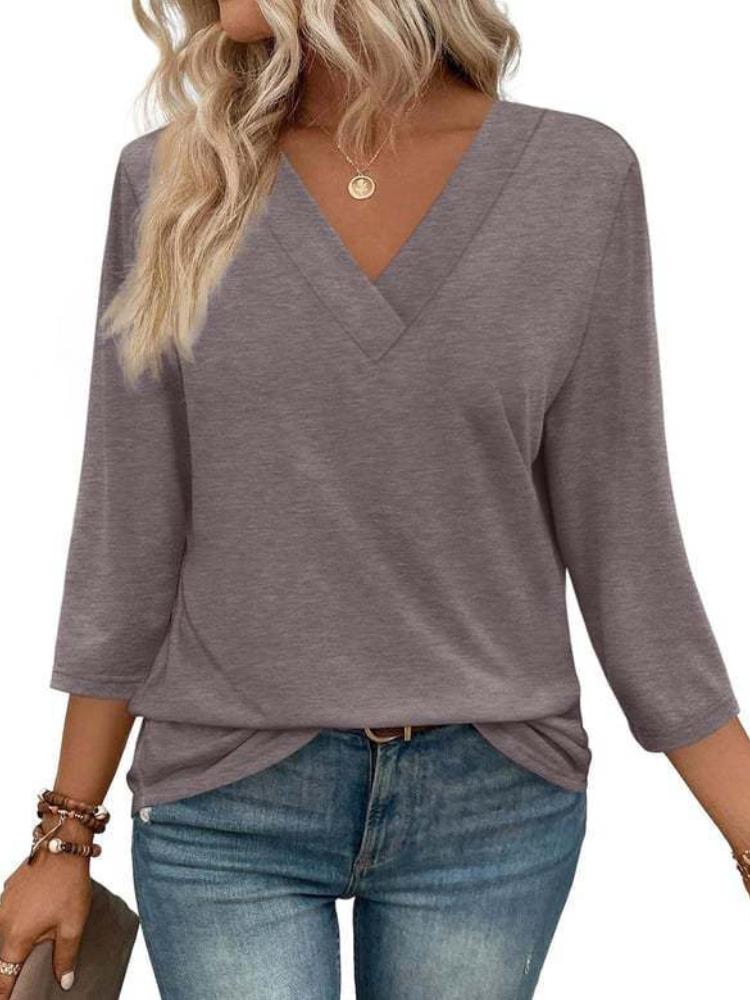 

Женский топ с V-образным вырезом и рукавом 7 дюймов, повседневная женская трикотажная футболка с завязкой на талии XL дубильная кора