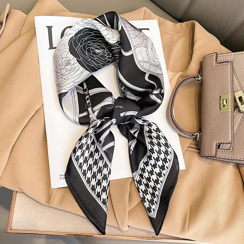 2024 New 70*70cm Silk Satin Hair Scarf Women Handkerchief Printed Female Square Head Bandana Small Neck Muffler Hijab Lady Girl