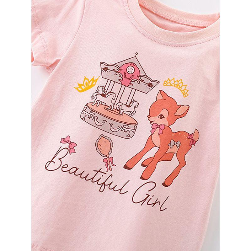 2025 New Summer Clothing for Girls, Cartoon Deer Pink Short-Sleeved T-Shirt, Baby Pure Cotton Half-Sleeved Bottoming Shirt 8