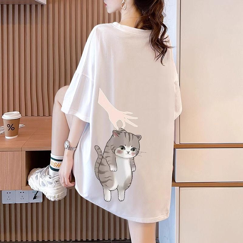 Summer Pure Cotton Women's T-shirts Cute Cartoon Print Hip Hop Streetwear Casual T-Shirt Female Harajuku Oversized Short Sleeve White Y2k Tops