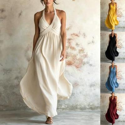 2026 European and American Cross-border Summer Amazon's New Independent Station Fashion Neck Design Sleeveless Pendulum Solid Color Dress