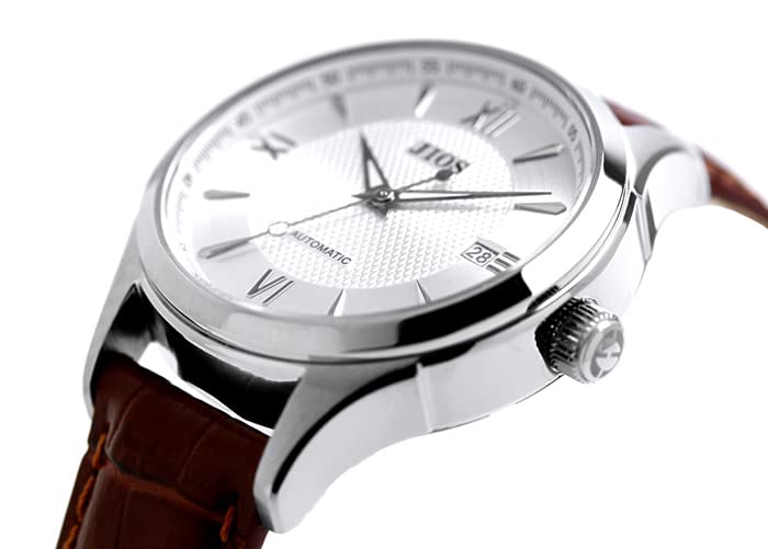 automatic genuine leather sapphire crystal x brown crocodile embossed [JIOS] Japanese-made watch, men's, strap, (silver strap)