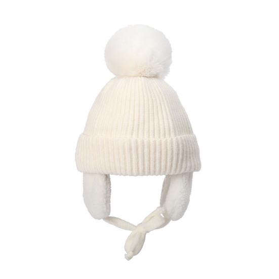 Children Hat Thickened Wool Knit Hat with Pom-Pom Ball Decor Extended Ear Flaps Design Fleece Lining Warm Winter Hat