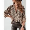 Spring and Autumn Printed Women's Shirt, Long Sleeve Leopard Print Single-Breasted Cardigan, Loose-Fit Women's Blouse