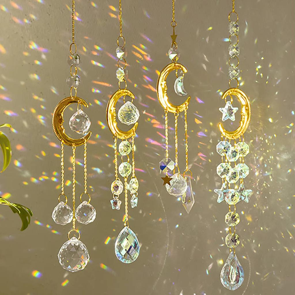 Crystal Wind Chime Beautiful Prism Hanging Decoration Suncatcher Prism Pendant Decorative Sun Moon Wind Chime For Festival