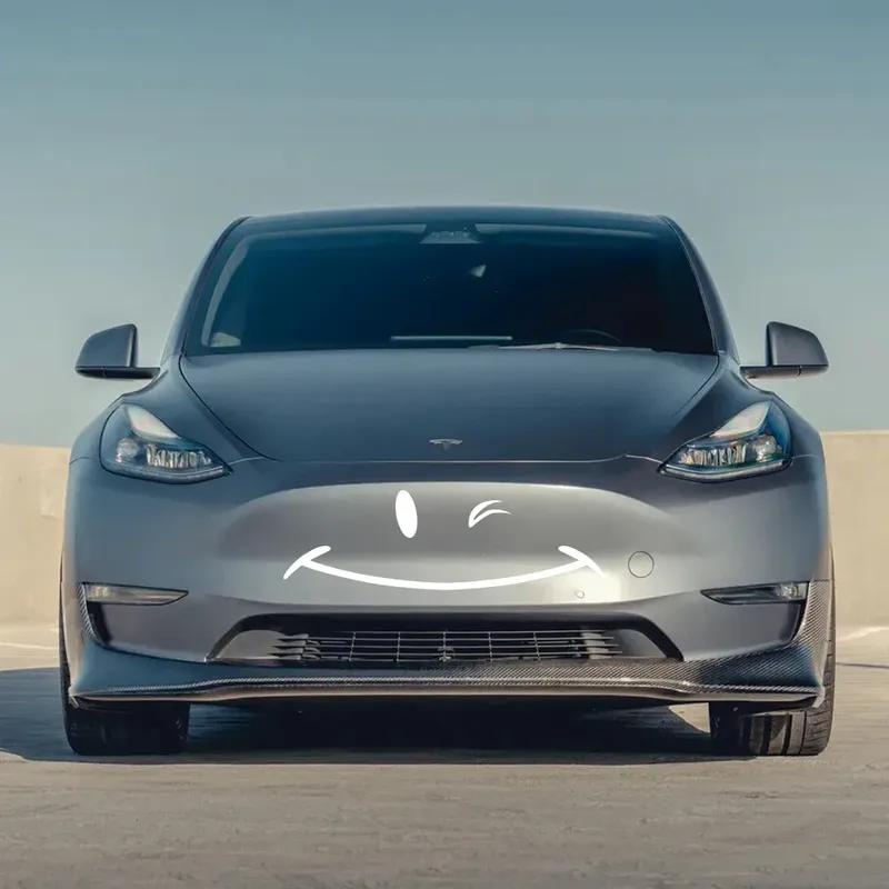 Creative Car Front Rear Bumper Sticker Smile Styling Decal Auto Tuning Accessories For Tesla Model Y S Model 3 BYD Atto Dolphin