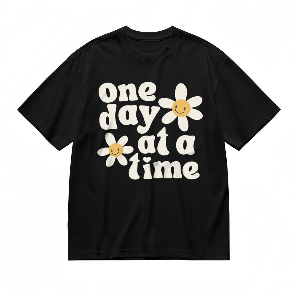 

Men s Trend Breathable Classic T-Shirt One Day At A Time Flower Printed Tee 4XL