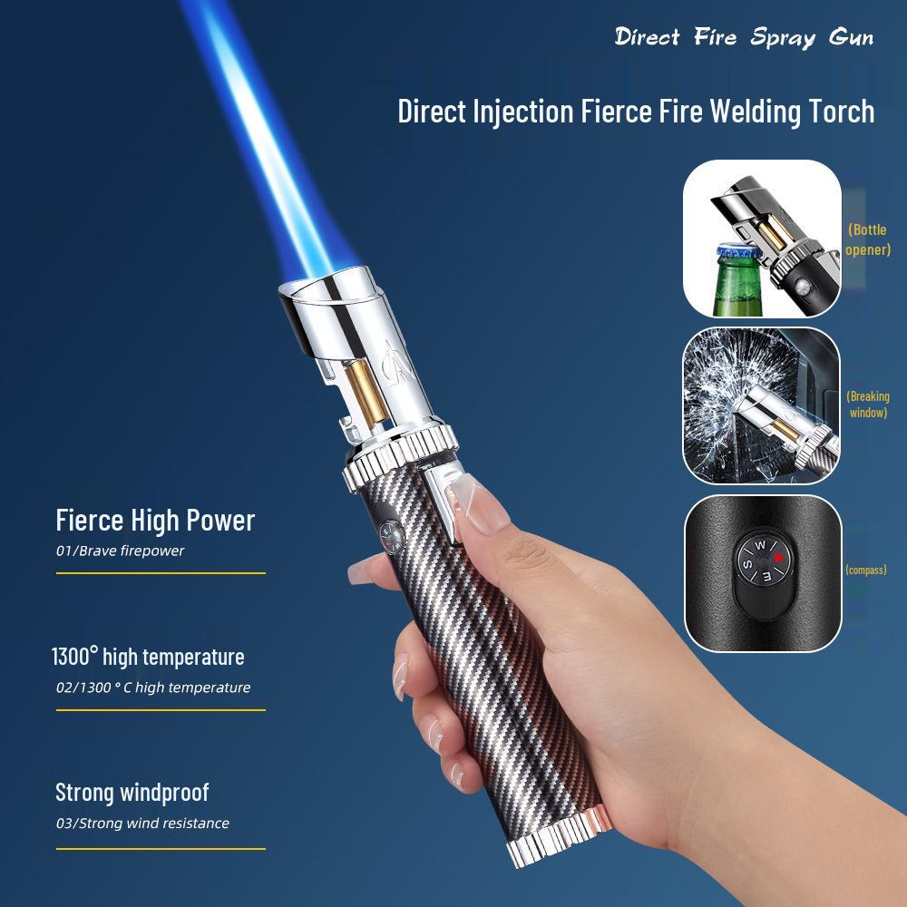 Multifunctional Windproof Lighter: Torch, Cigar Jet Flame, Wine Opener, Compass, Window Breaker