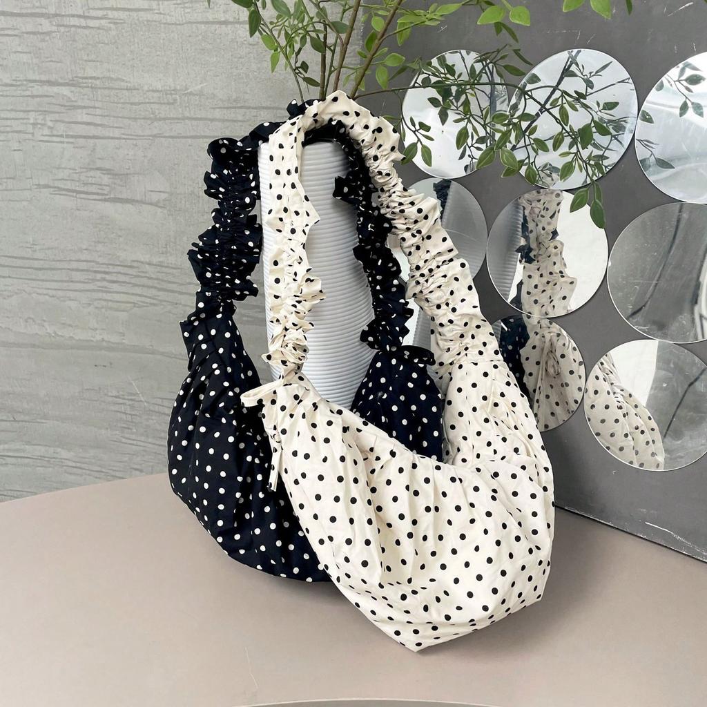 Vintage Polka Dot Cute Versatile Pleated Dumpling Bag Shoulder Messenger Bag