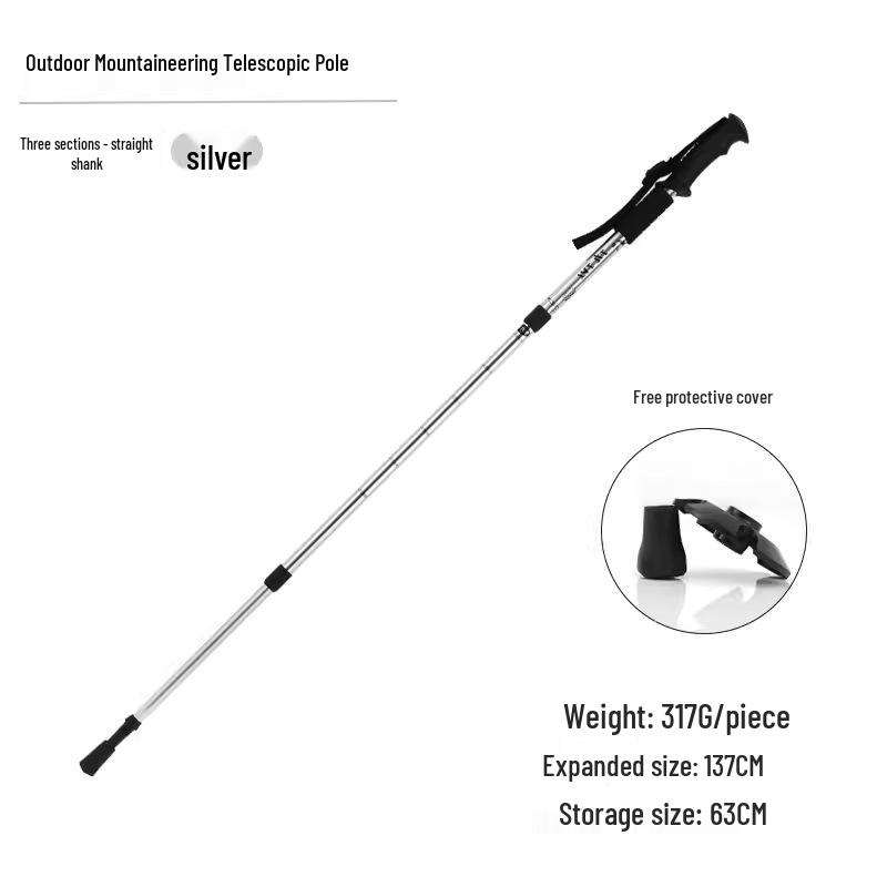 Outdoor Aluminum Trekking Pole/Walking Stick: Straight, T-Grip, Curved, Telescopic Options for Hiking and Skiing.