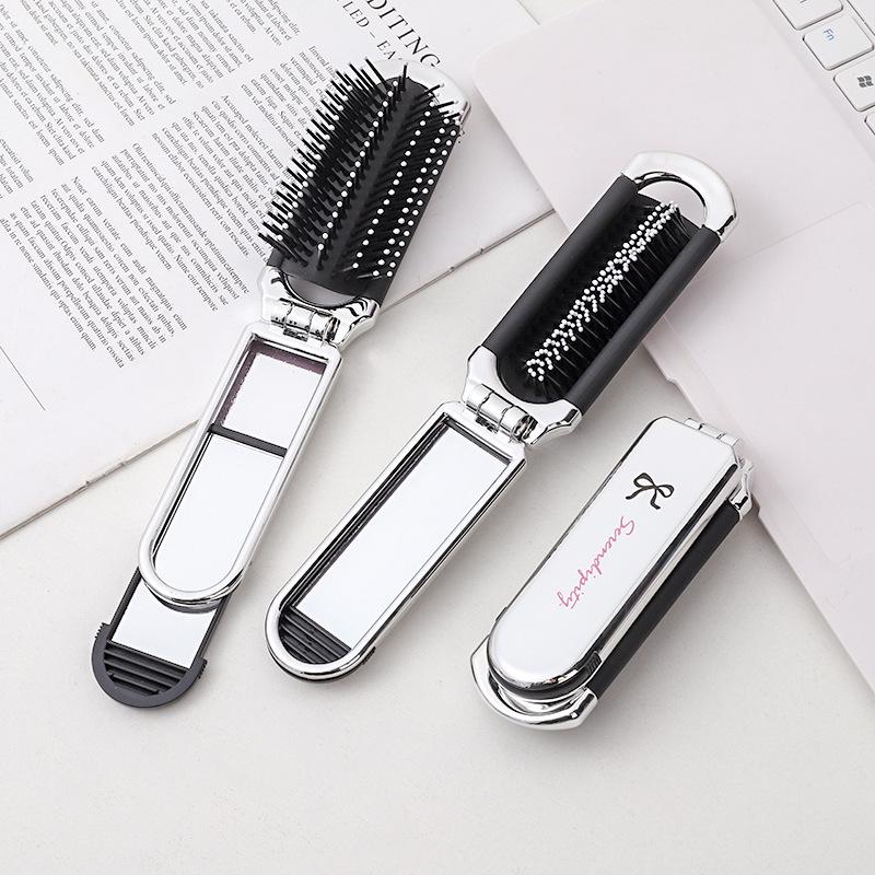 Electroplated Silver Massage Comb with Folding Mirror and Anti-Static Air Cushion – Student Girl Ins Style