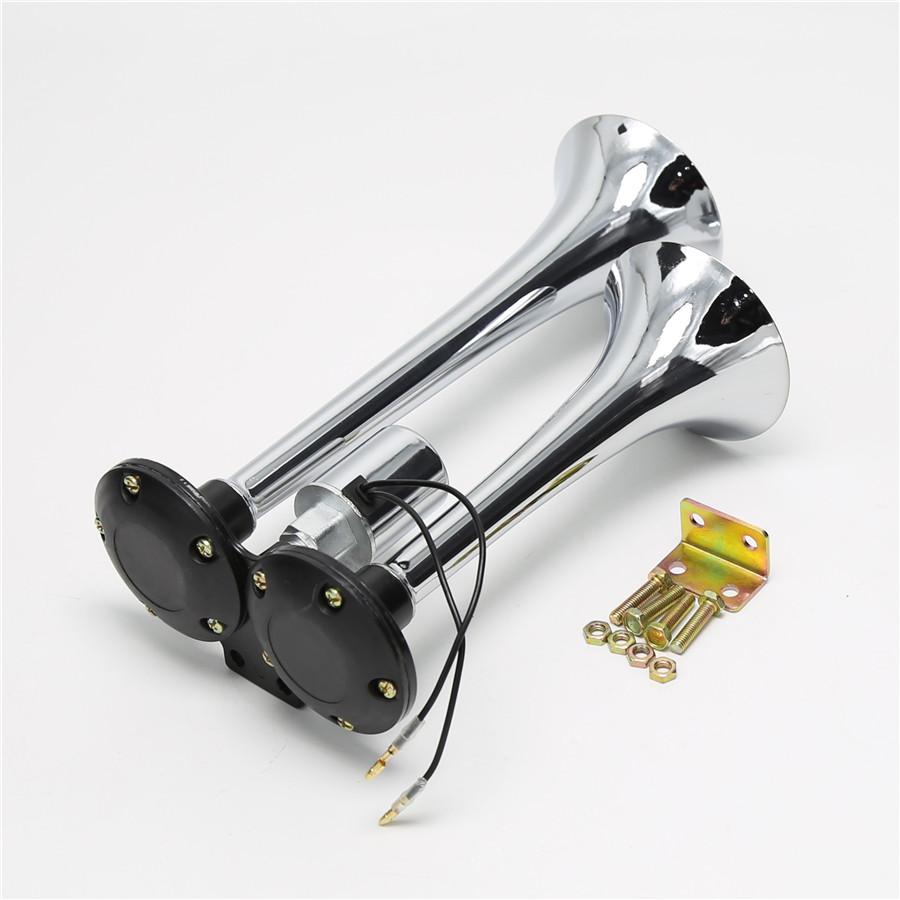 Dual Trumpet Air Horn Chrome  12V/24V 150db Super Loud Trumpet Air Horn for Car Truck Train Boat