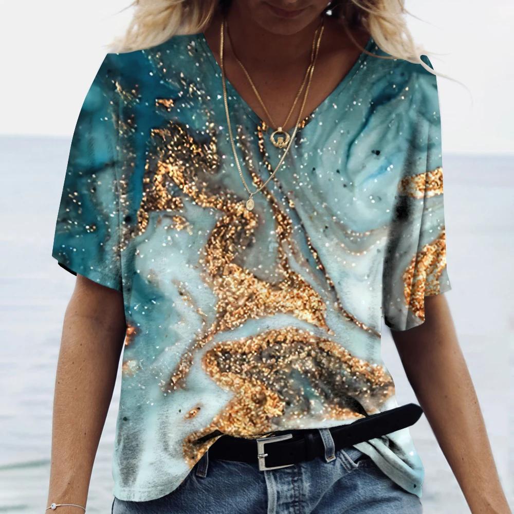 Women's 3D Print T-shirt Plus Size Harajuku Streetwear Casual V-neck Shirt